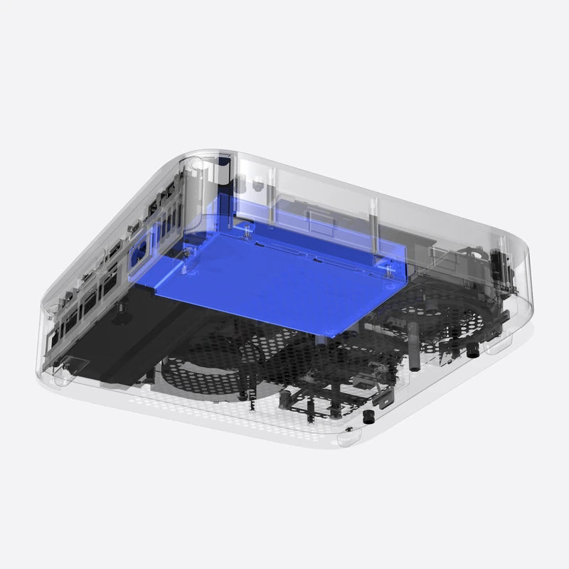 Vista transparente del adaptador de corriente integrado del AI X1 Pro